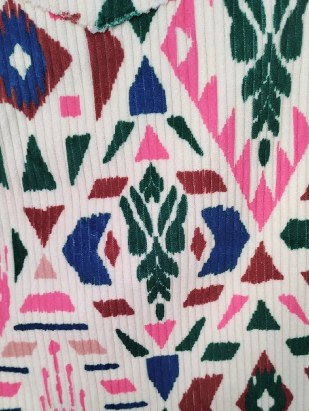 H195 Savanna Jane geometric print pink & teal wide wale corduroy jacket 1X NEW